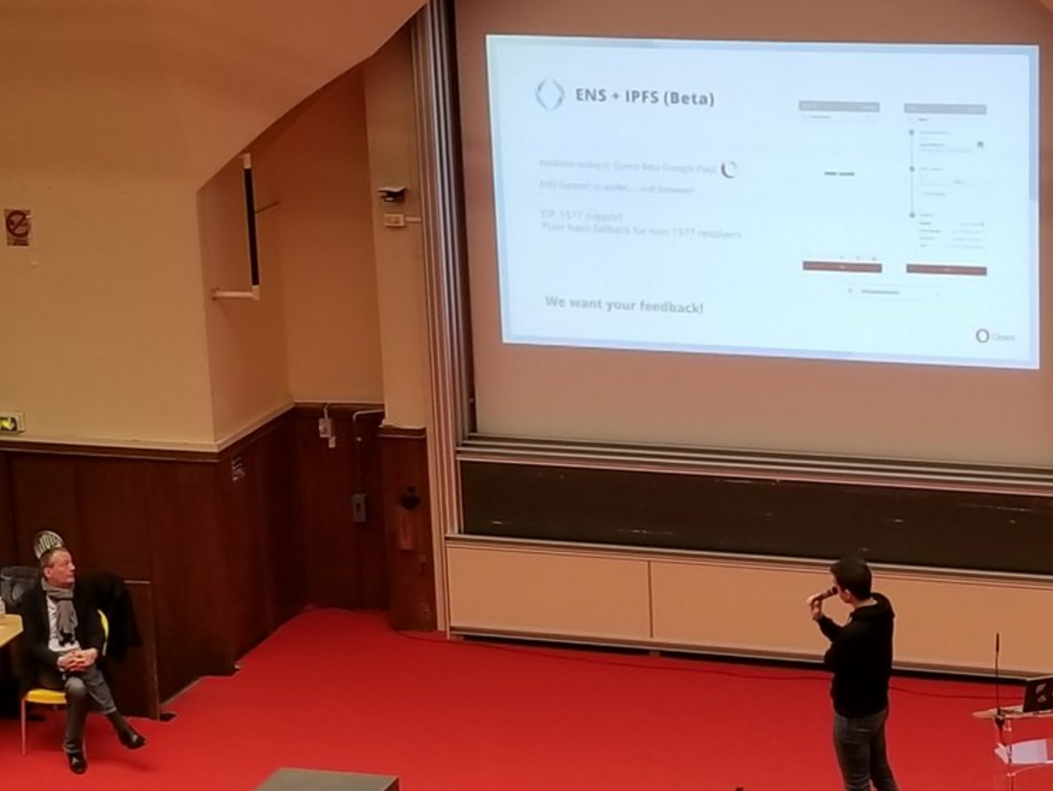 Opera announcing ENS and IPFS at EthCC March 2019