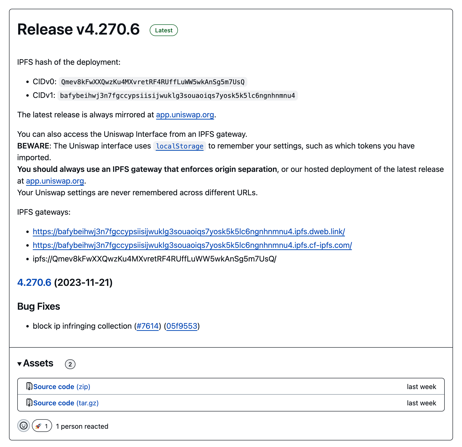 Uniswap release on GitHub
